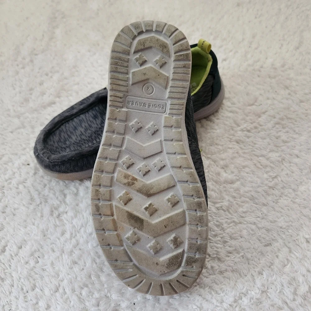 Eddie‎ Bauer Liam Kids Grey Lime Green Fabric Slip On Boat Shoes Loafers Size 2